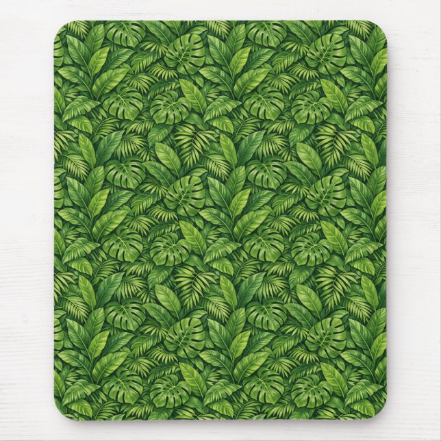 Modern Tropical Leaves Seamless Pattern Mouse Mat (Front)