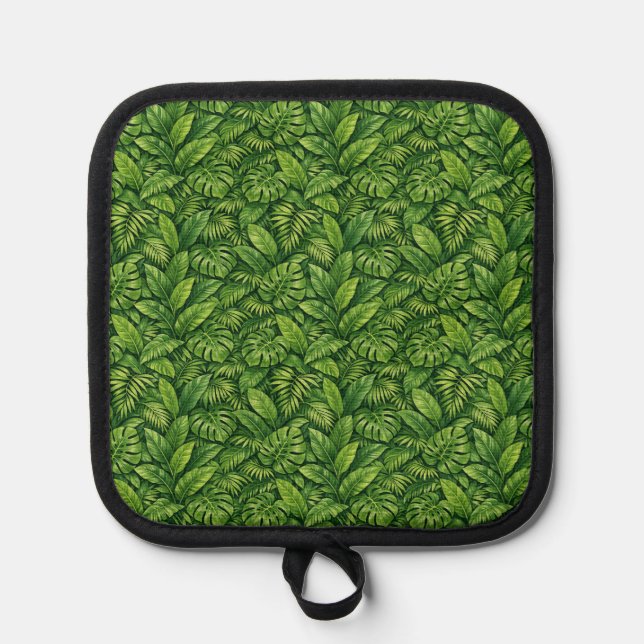 Modern Tropical Leaves Seamless Pattern Pot Holder (Front)