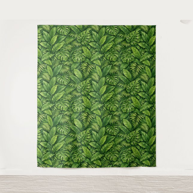 Modern Tropical Leaves Seamless Pattern Tapestry (Front)