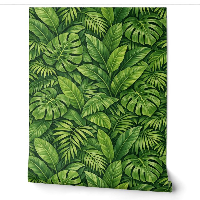 Modern Tropical Leaves Seamless Pattern Wallpaper (Unrolling)