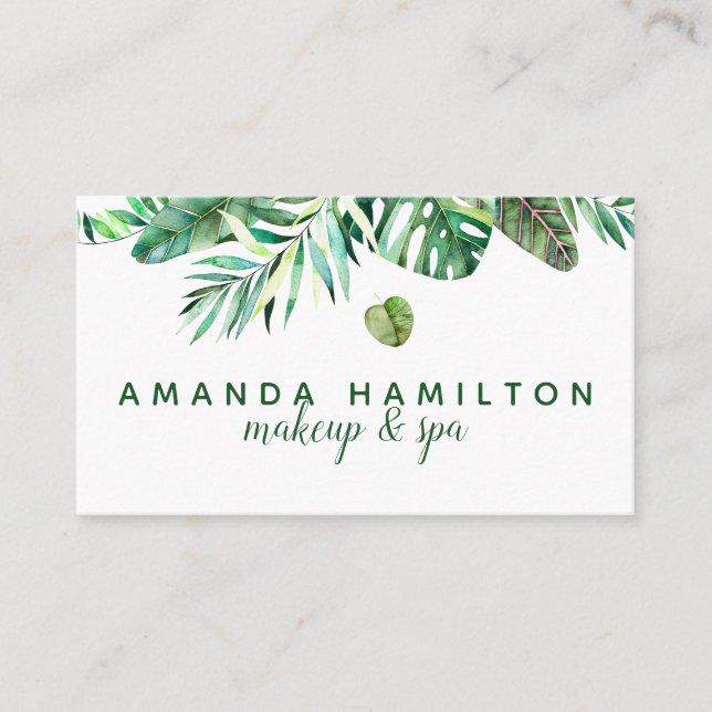 Modern tropical leaves Watercolor Appointment Card (Front)
