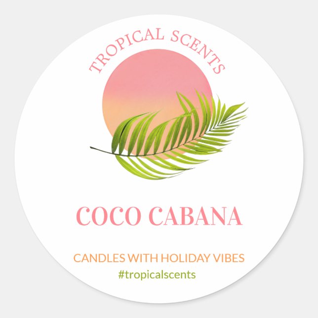 Modern Tropical Logo White Candle Product Labels (Front)