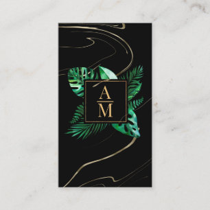 Modern Tropical Marble Monogram Business Card