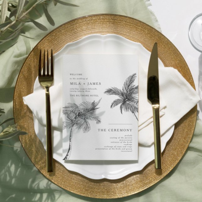 Modern Tropical Minimalist Wedding Programme (Our elegant modern minimal wedding program is fully color customizable.)