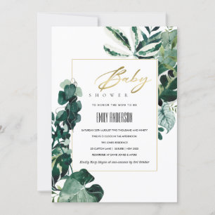 MODERN TROPICAL MONSTERA FAUNA BABY SHOWER INVITE
