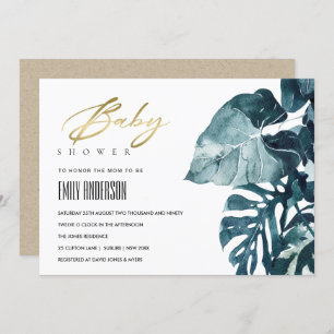 Modern Tropical Monstera Fauna Baby Shower Invite