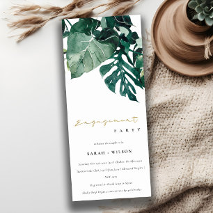 Modern Tropical Monstera Green Foliage Engagement Invitation