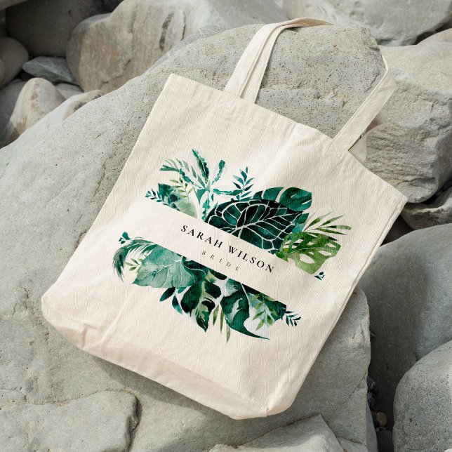 Modern Tropical Monstera Green Foliage Leafy Bride Tote Bag (Creator Uploaded)