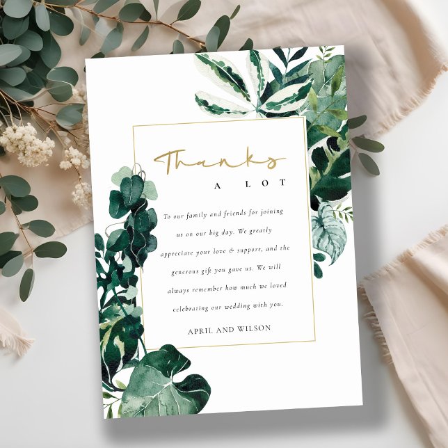 MODERN TROPICAL MONSTERA GREEN FOLIAGE WEDDING  THANK YOU CARD (Creator Uploaded)