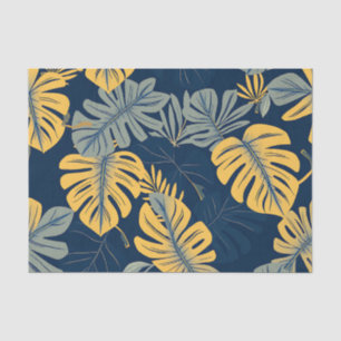 Modern Tropical Monstera Leaf Navy Gold Jungle Tissue Paper