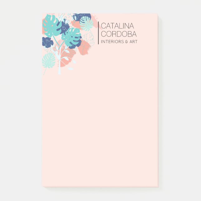 Modern Tropical Monstera Leaf Pattern Peach/Mint Post-it Notes (Front)