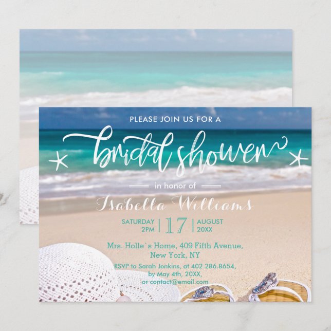 Modern Tropical Ocean Beach Bridal Shower Invitation (Front/Back)