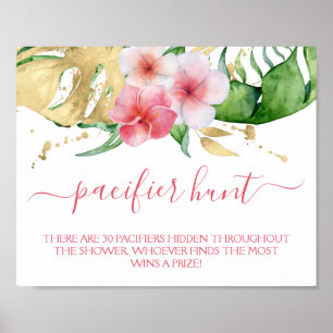 Modern Tropical Pacifier Hunt Baby Shower Game Poster