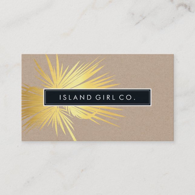 MODERN TROPICAL PALM FRONDS logo trendy gold kraft Business Card (Front)