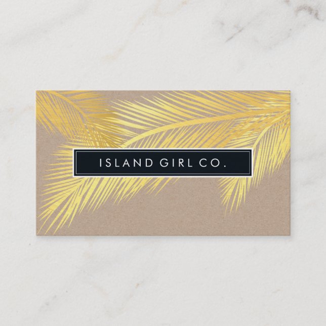 MODERN TROPICAL PALM FRONDS logo trendy gold kraft Business Card (Front)