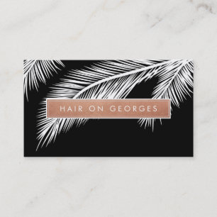 MODERN TROPICAL PALM FRONDS logo trendy rose gold Business Card