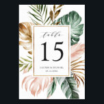 Modern Tropical Palm Leaf Greenery Blush Floral Table Number<br><div class="desc">Modern Tropical Palm Leaf Greenery Blush Floral Elegant Wedding Table Numbers</div>