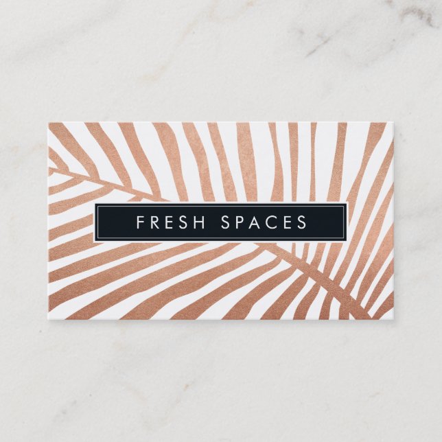 MODERN TROPICAL PALM LEAF logo trendy rose gold Business Card (Front)