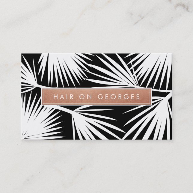 MODERN TROPICAL PALM LEAF logo trendy rose gold Business Card (Front)