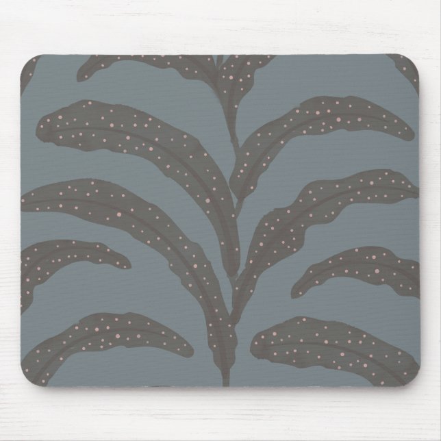 Modern Tropical Palm Leaf Pattern Charcoal Blush  Mouse Mat (Front)