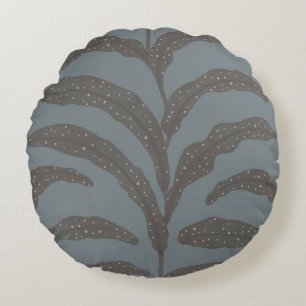 Modern Tropical Palm Leaf Pattern Charcoal Blush Round Cushion