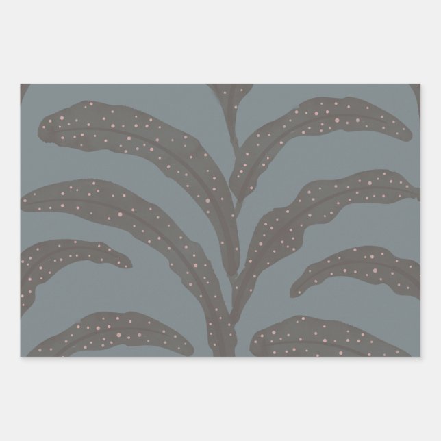 Modern Tropical Palm Leaf Pattern Charcoal Blush  Wrapping Paper Sheet (Front)