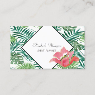 Modern Tropical Palm Leaves Hawaiian Hibiskus Business Card