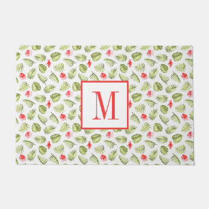 Modern Tropical Palm Leaves Monogram Doormat