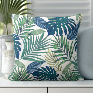 Modern Tropical Palm Leaves Throw Pillow