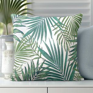 Modern Tropical Palm Leaves Throw Pillow