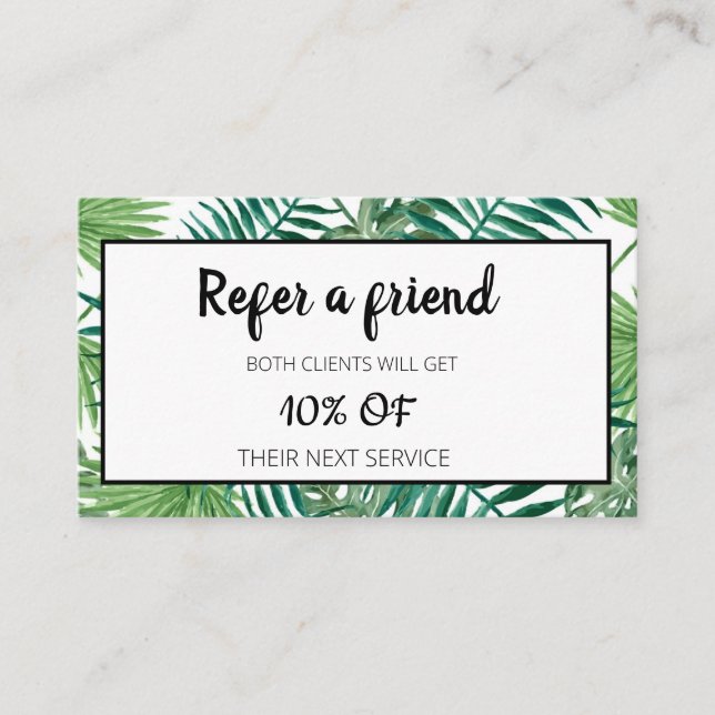 Modern Tropical Palm Leaves White Referral Card (Front)