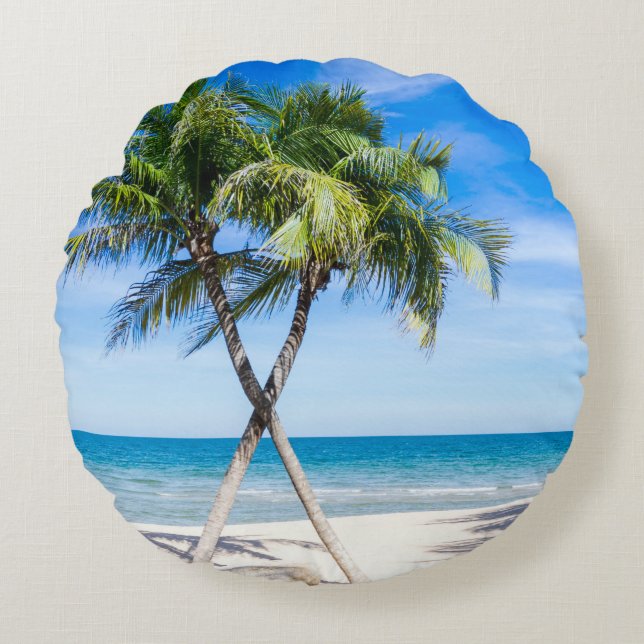 Modern tropical palm tree beach summer photo round cushion (Front)