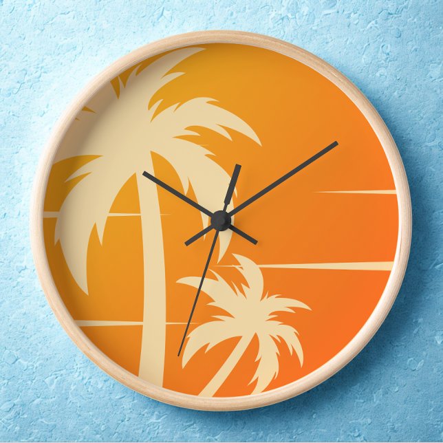 Modern Tropical Palm Tree Custom Colour Clock (Modern Tropical summer vibes palm tree clock)
