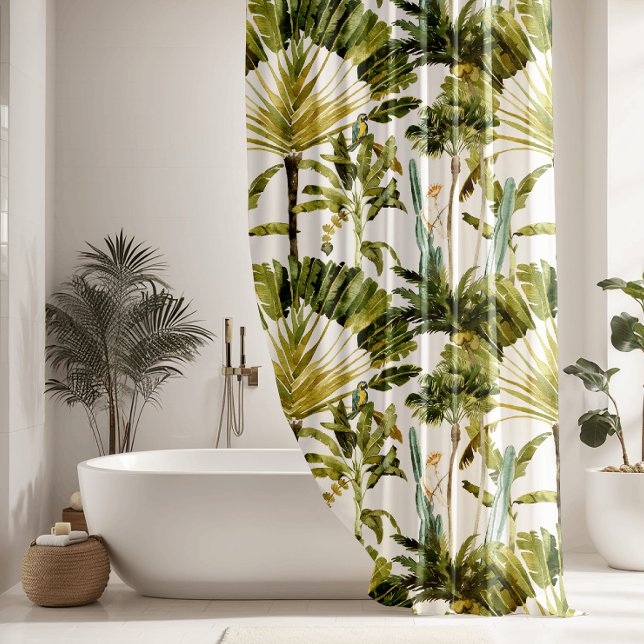 Modern Tropical Palm Tree Pattern Shower Curtain (Creator Uploaded)