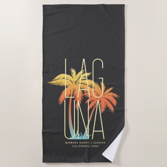 Modern Tropical Palm Tree Summer Beach Vacation Beach Towel (Front)