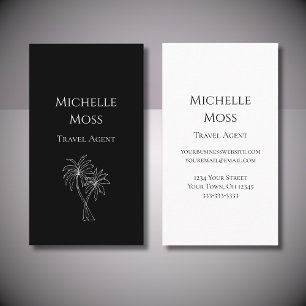 Modern Tropical Palm Trees Drawing Black Business Card
