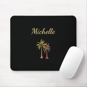 Modern Tropical Palm Trees Elegant Black  Mouse Mat