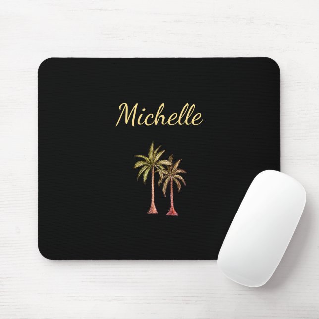 Modern Tropical Palm Trees Elegant Black  Mouse Mat (With Mouse)