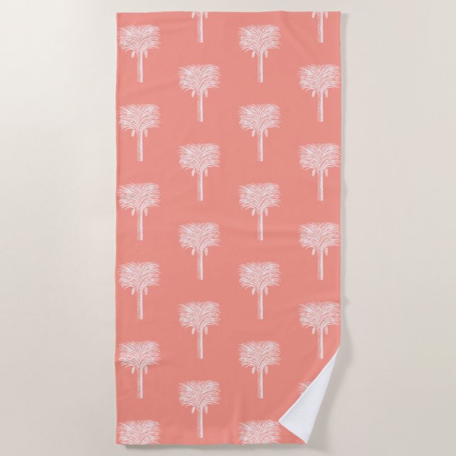 Modern Tropical Palm Trees Peach Pink White Beach Towel (Front)