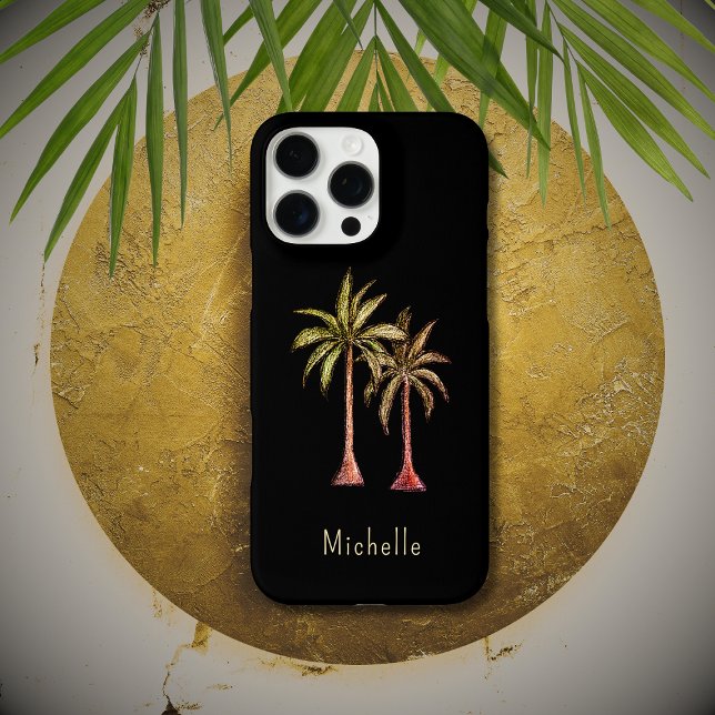 Modern Tropical Palm Trees Simple Black  Case-Mate iPhone Case (Creator Uploaded)