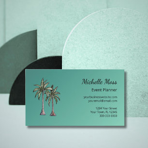 Modern Tropical Palm Trees Teal Event Planner Business Card