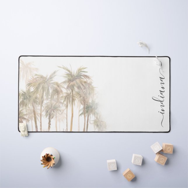 Modern Tropical Palm Trees Typography Script Desk Mat (Kids Table)