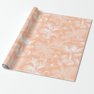 Modern Tropical Palm Trees White Peach Pink Wrapping Paper