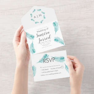 Modern Tropical Palm Wedding   All In One Invitation