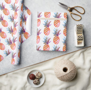 Modern Tropical Pineapple Birthday  Wrapping Paper