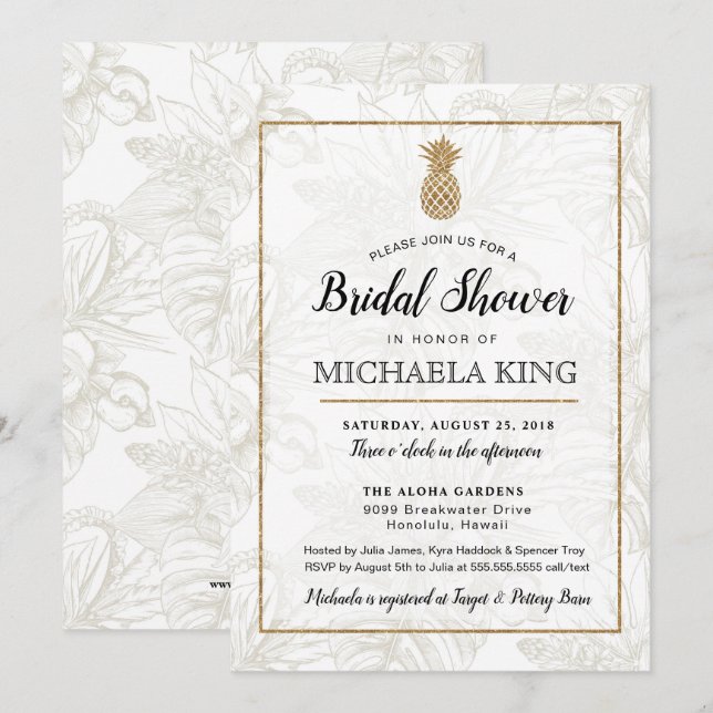 Modern Tropical Pineapple Bridal Shower Invitation (Front/Back)