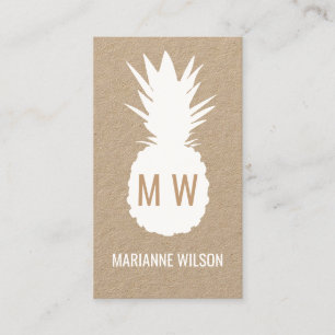 modern tropical pineapple monogram business card