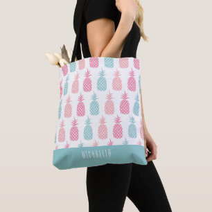 Modern Tropical Pineapple Monogram Tote Bag