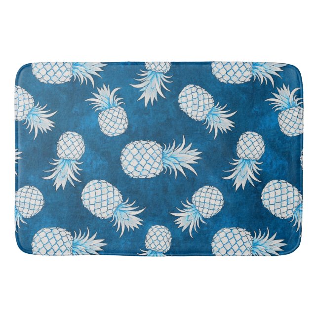 Modern Tropical Pineapple Watercolor Bath Mat (Front)