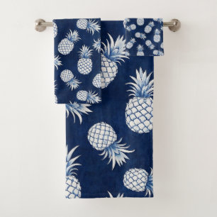 Modern Tropical Pineapple Watercolor Bath Towel Set